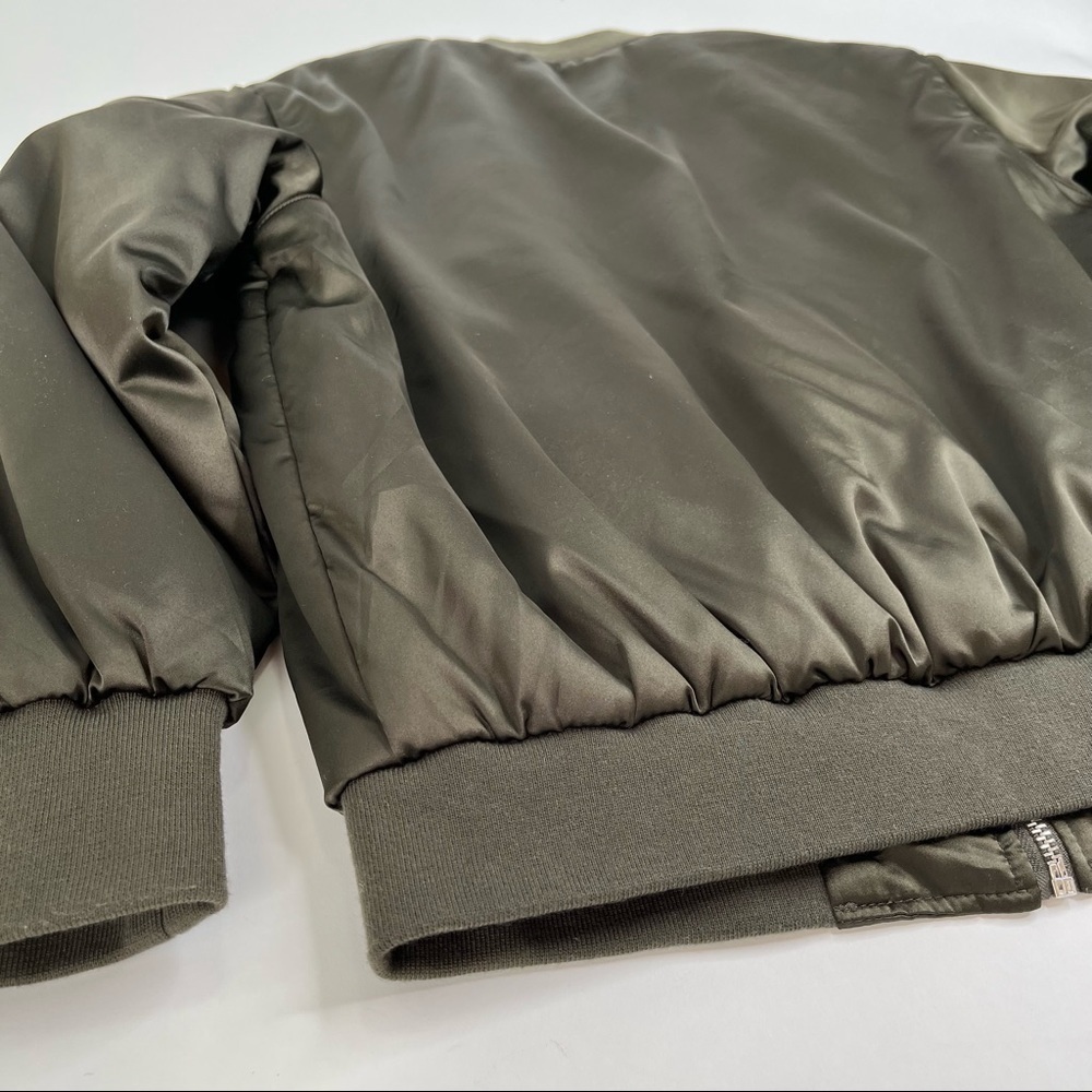 New Philosophy Rich Olive Green Satin 90s Zip-up Preppy College Bomber Jacket - Picture 9 of 16